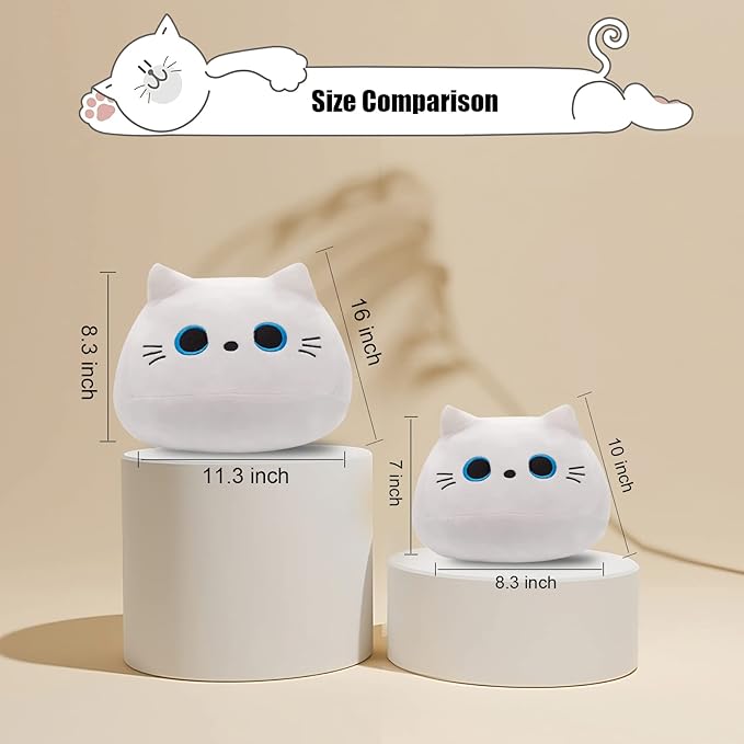 10'' Soft Cute White Cat Plush Toys, Soft Squishy Plushies, Perfect Home Decoration Gift for Cat Lovers, Kids, Boys, Girls (White, 10 Inch)
