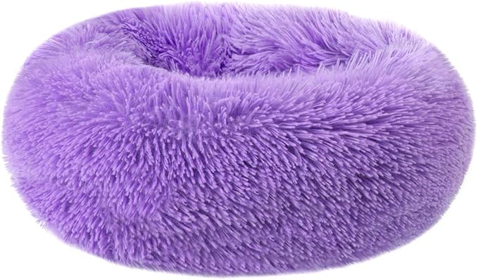 otoez Round Donut Dog Bed for Small Dogs, Washable Calming Dog Bed Cuddler Anti Anxiety Fluffy Dog Cat Bed with Non-Slip Waterproof Bottom (23.6", Purple)