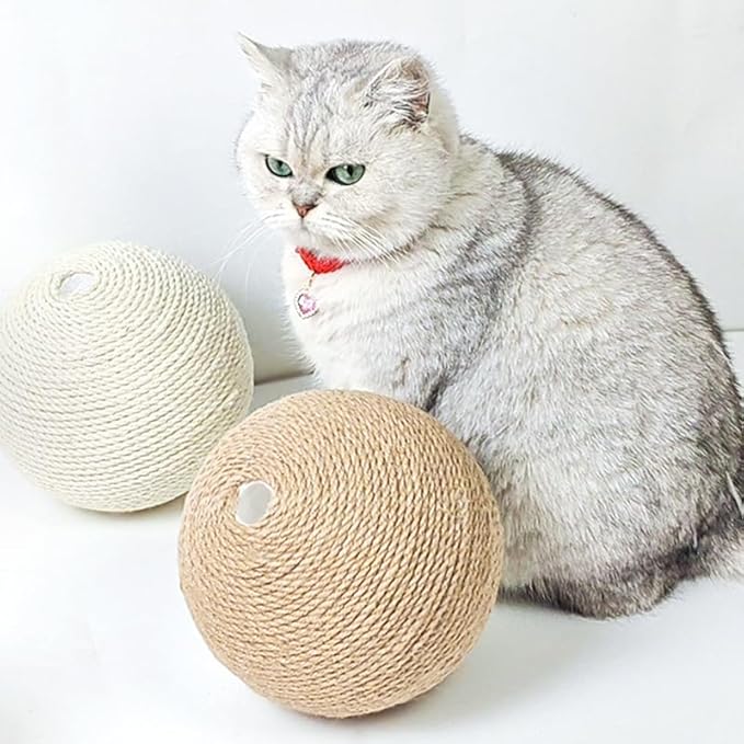 Cat Scratching Ball,Cat Ball for Interactive Enrichment and Play, Cat Scratching BallHeavy Duty Hemp Rope Toy,Cat Tree Replacement (Brown Ball)