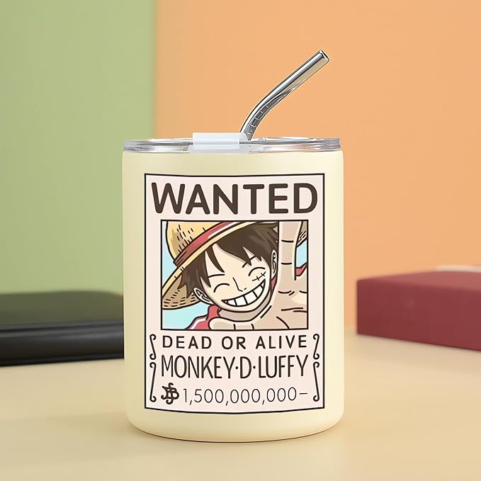 12 oz Vacuum Insulated Tumblers with Lid and Straw, Double-Walled Stainless Steel Coffee Mug for Office Home,Cute One Piece Manga Anime Gifts