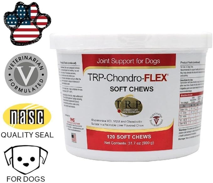 PHS TRP-Chondro-Flex Joint Support Supplement for Dogs - Glucosamine, MSM, Chondroitin - Hip and Joint Pain Relief and Support - Made in USA - 120 Soft Chews