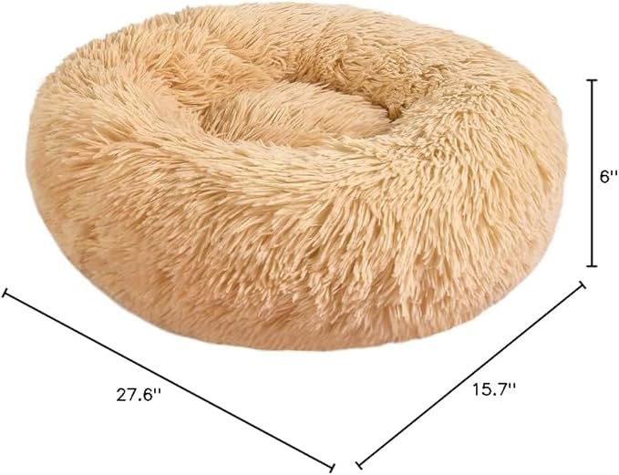 otoez Round Donut Dog Bed for Medium Dogs, Washable Calming Dog Bed Cuddler Anti Anxiety Fluffy Dog Cat Bed with Non-Slip Waterproof Bottom (27.6", Oatmeal)