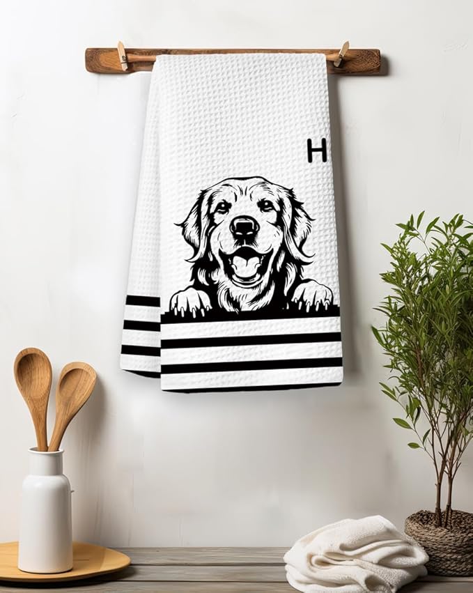 Hi Golden Retriever Waffle Kitchen Towels, Gifts for Golden Retriever Lovers Moms Dish Tea Towels for Kitchen, Dog Lover Gifts Decorative Hand Towels for Bathroom Guest Room Decor, 16x24 Inch