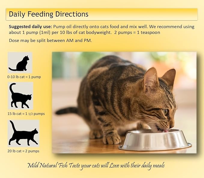 Fish Oil for Cats Natural Omega 3 Fish Oil Liquid for Pets - Cat Shedding Products, Cat Dandruff - Omega 3 Fish Oil for Cats Hairballs - Cat Health Supplies Omega 3 for Cat Vitamins and Supplements