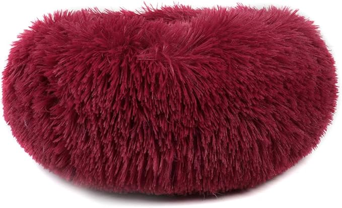 otoez Kitten Puppy Bed Extra Small XS Round Dog Cat Beds Anti Anxiety Plush Pet Calming Donut Bed with Non-Slip Waterproof Bottom, Washable (15.7", Dark Red)