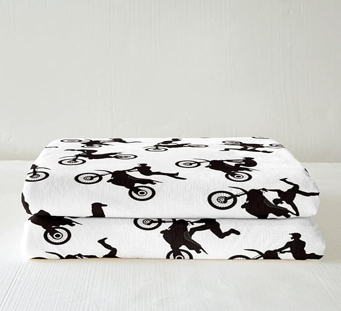Motocross Rider Fleece Throw Blanket for Bed Sofa Couch Kids Extreme Sports Motorcycle Fuzzy Blanket Dirt Bike Motorbike Sherpa Blanket Boy Room Decor Plush Blanket Twin 60"x80"