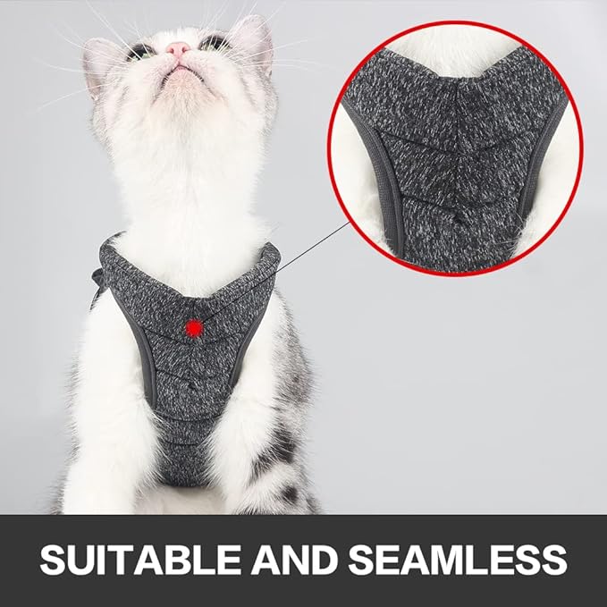 Heywean Cat Harness and Leash - Ultra Light Escape Proof Kitten Collar Cat Walking Jacket with Running Cushioning Soft and Comfortable Suitable for Puppies Rabbits (L, Grey)