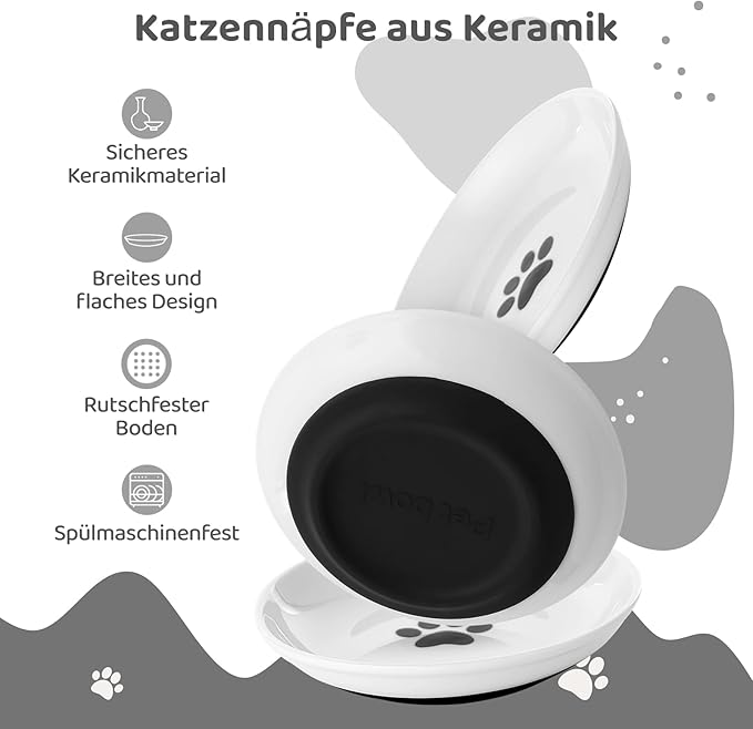 Dorakitten Ceramic Cat Bowls 3 Pack, No Whisker Fatigue Wide Shallow Cat Dishes with Non-Slip Silicone Bottom, Pet Food & Water Plates, 5.9 Inches Diameter