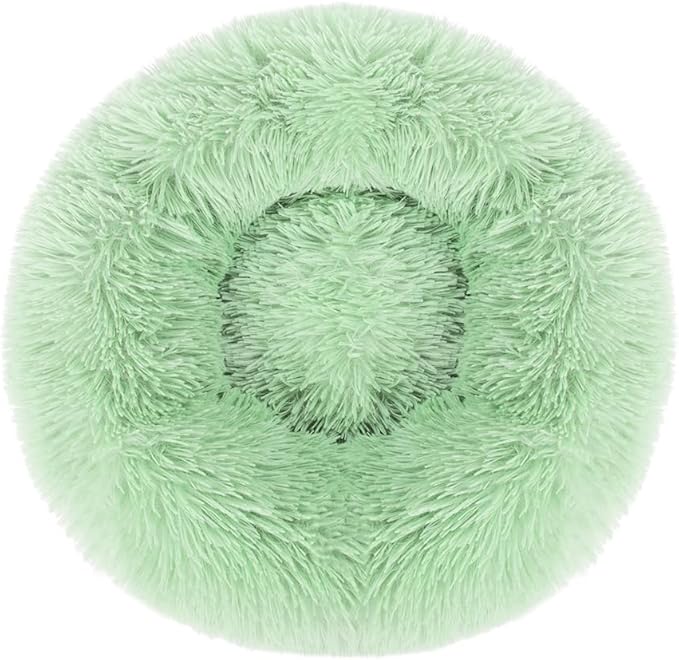 otoez Round Donut Dog Bed for Small Dogs, Washable Calming Dog Bed Cuddler Anti Anxiety Fluffy Dog Cat Bed with Non-Slip Waterproof Bottom (23.6", Green)