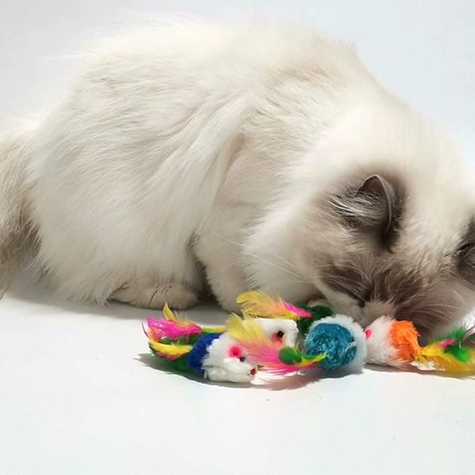 Cat Mice Toys for Indoor Cats 12PCS, 5 Color Variety Mouse Cat Toy Mice Cat Toy Mouse for Cats, Fur Mice Cat Toys Mice Cat Feather Toys with Rattle Sounds, Mixed Pack Cat Mouse Toy for Cats