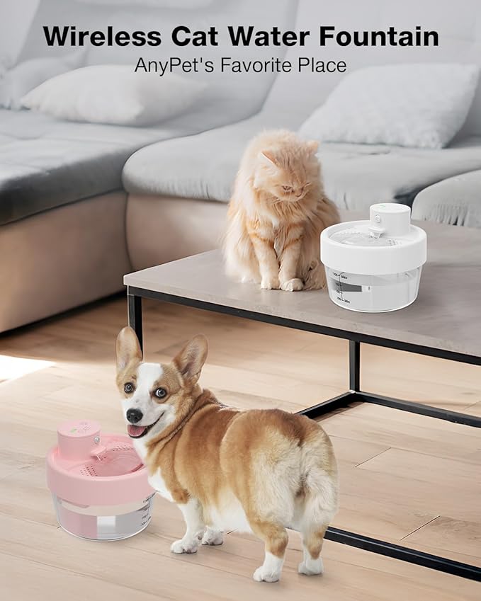 Portable Cat Water Fountain - Rechargeable Pet Fountain, Odorless and Easy to Clean Cat Water Dispenser, 34oz Capacity, Ideal for Cats and Dogs