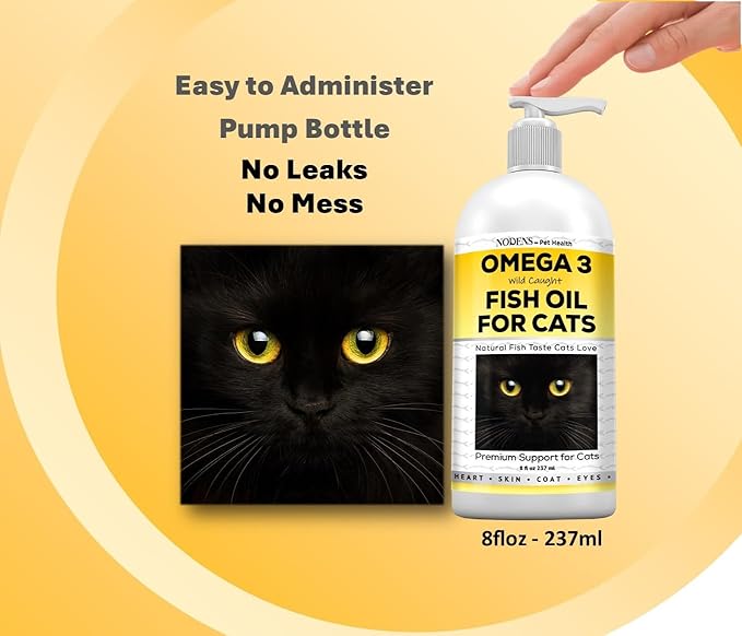 Fish Oil for Cats Natural Omega 3 Fish Oil Liquid for Pets - Cat Shedding Products, Cat Dandruff - Omega 3 Fish Oil for Cats Hairballs - Cat Health Supplies Omega 3 for Cat Vitamins and Supplements