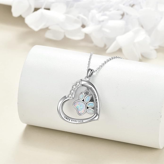 YFN Paw Print Necklace Sterling Silver Dog Cat Charms Pendant Cremation Jewelry Cat Dog Memorial Gifts for Women Girls