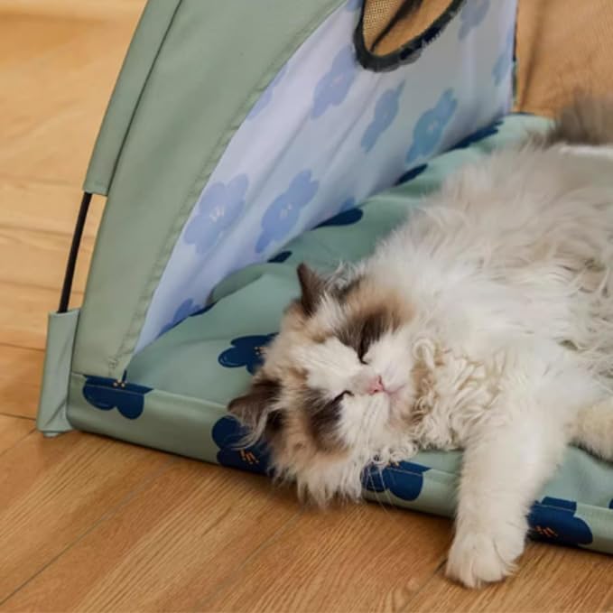 Cat Fairytale Bed, Cute Semi-Enclosed Ventilated Indoor Decoration House with Shade Cover for All Seasons (Green,Large)