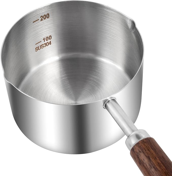 Kichwit Dog Food Scoop, 1 Cup and 1/2 Cup, 304 Stainless Steel Pet Food Scoop Measuring Cup with Wooden Handle, Set of 2