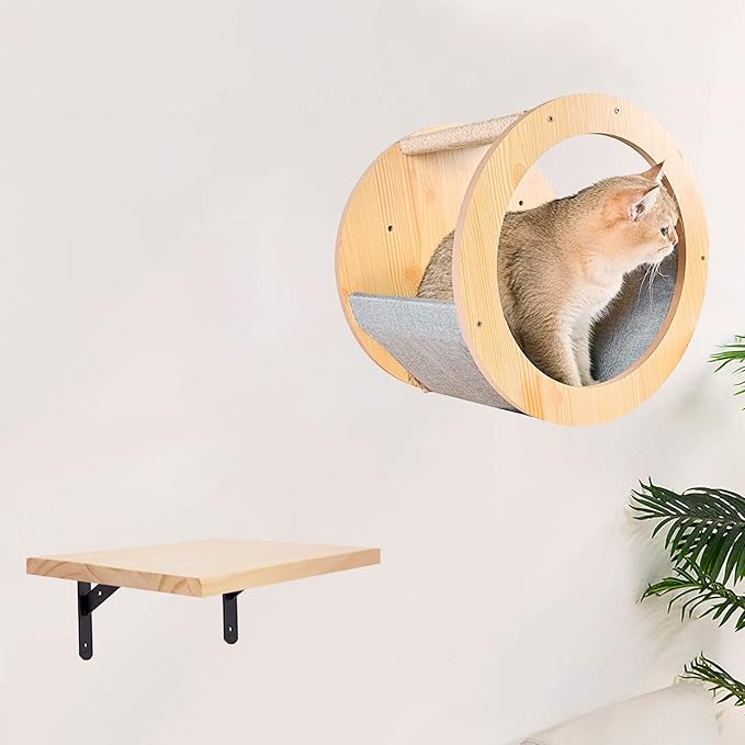 1 Pack Wall Mounted Cat Climbing Step Shelf Cat Hideaway Platform Climber Wooden Cat Step Cat Wall Furniture for Indoor Cat Playing Jumping Lounging 7.87 x 9.84 Inch / 20 x 25cm