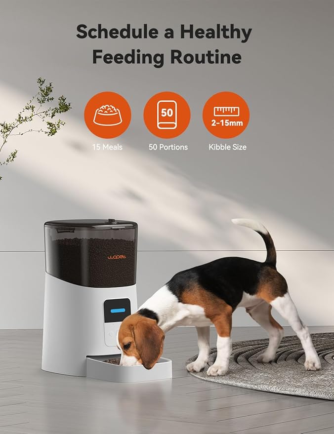 WOPET 6L Automatic Cat Feeder, WiFi Automatic Dog Feeder with APP Control for Remote Feeding, Automatic Cat Food Dispenser with Low Food Sensor and Voice Recorder, Up to 15 Meals Per Day