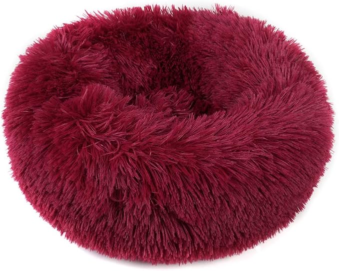 otoez Kitten Puppy Bed Extra Small XS Round Dog Cat Beds Anti Anxiety Plush Pet Calming Donut Bed with Non-Slip Waterproof Bottom, Washable (15.7", Dark Red)