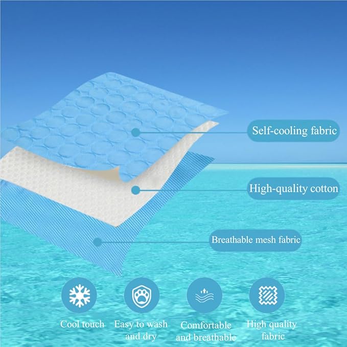 Dog Cooling Mat Washable, Portable Summer Dog Pad, Water-Absorbent Pet Cooling Pad, Ice Silk Self-Cooling Mat for Dog for Kennel/Sofa/Bed/Floor/Car Seats(Light Blue,27x39in)