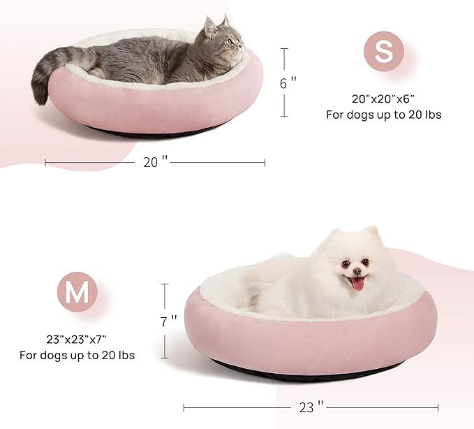 Love's cabin Round Donut Cat and Dog Cushion Bed, 20in Pet Bed for Cats or Small Dogs, Anti-Slip & Water-Resistant Bottom, Super Soft Durable Fabric Pet Beds, Washable Luxury Cat & Dog Bed Pink