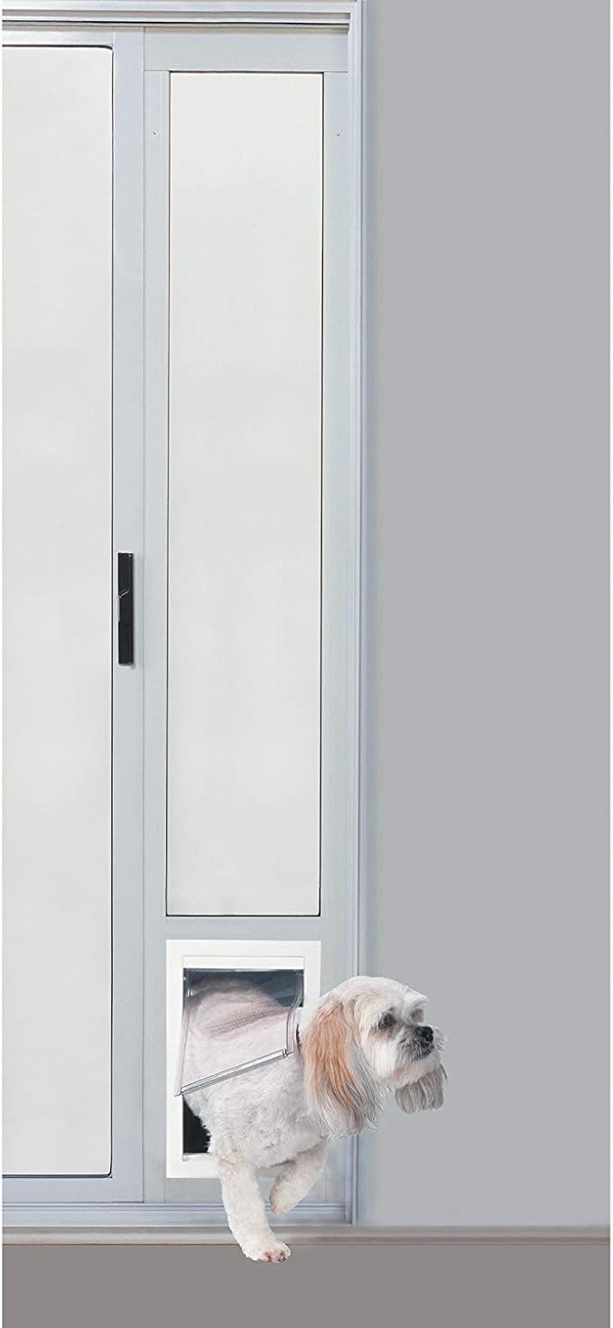 Ideal Pet Products Aluminum Pet Patio Door, Adjustable Height 77-5/8" to 80-3/8", 7" x 11-1/4" Flap Size, White