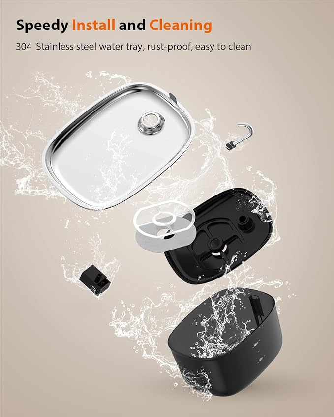 Stouchi Cat Water Fountain 85oz/2.5L, Stainless Steel Faucet Pet Water Fountain for Cats Inside with Led Light, Automatic Cat Water Dispenser Bowl, Cat Waterer Fountain for Multiple Pets, Black