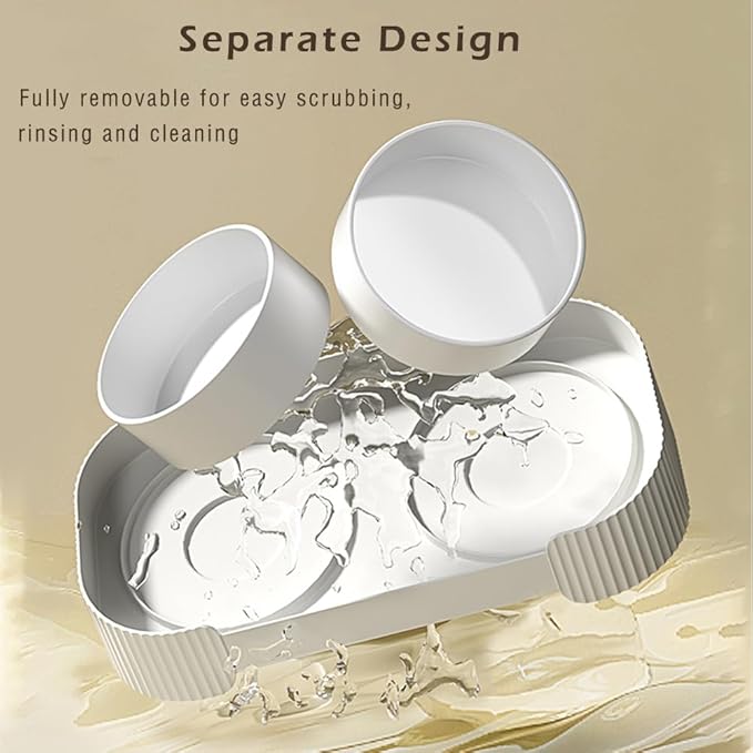 Marchul Ceramic Cat Bowls, Raised Cat Food Water Bowls, Anti overturning Splash-Proof Double Cat Food Dishes Set