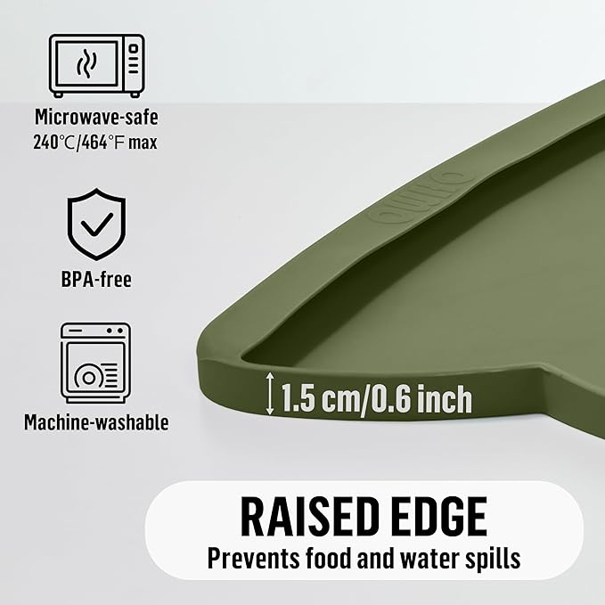 OHMO Dog Food Mat(Camo Green, 24 * 15'') w/Residue Collection Pocket Silicone Pet Feeding Mat for Floor High Edges Anti Spills Waterproof Cat Water Bowl Tray, Easy Clean Placemat