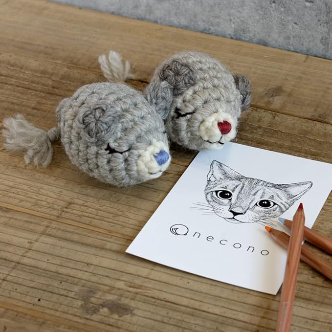 Cat Plush Toy Knitted Large Size Mouse - Mom & Daddy Mouse-, Organic Catnip Included, Handmade
