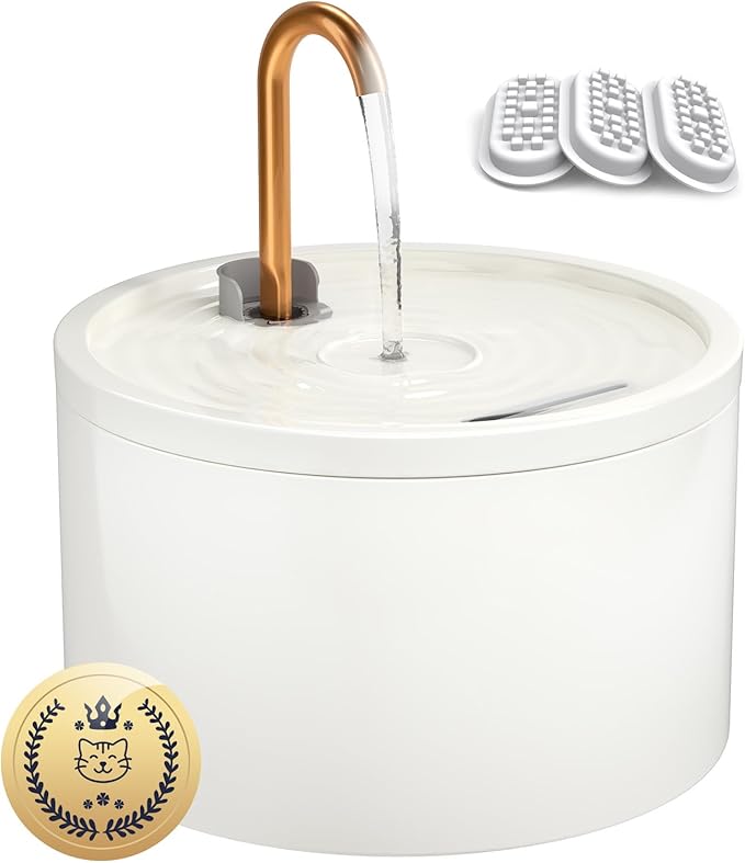 Ceramic Cat Water Fountain, 2.1L/71oz Pet Fountain, Automatic Ceramic Drinking Fountain for Cats, Water Fountain Indoor with Ultra-Quiet Pump and Filter & Sponge (White)