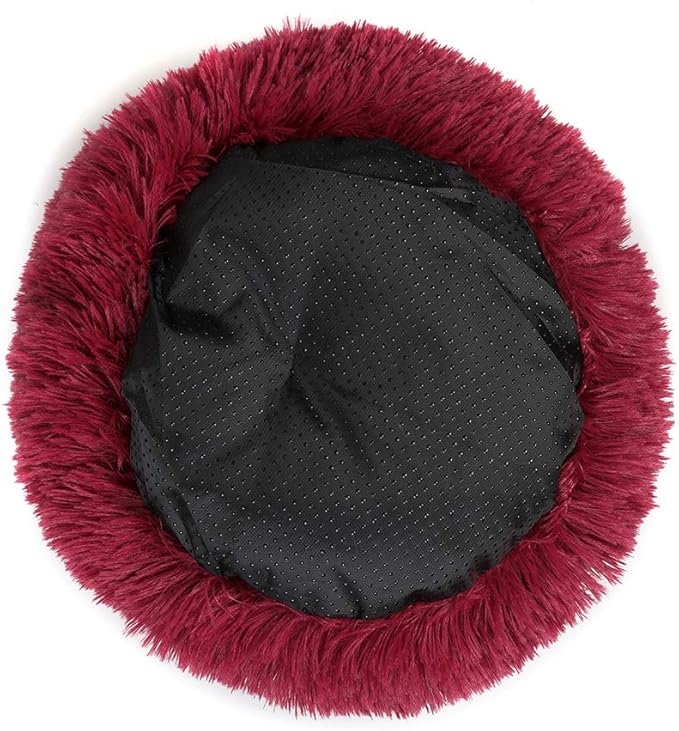 otoez Kitten Puppy Bed Extra Small XS Round Dog Cat Beds Anti Anxiety Plush Pet Calming Donut Bed with Non-Slip Waterproof Bottom, Washable (15.7", Dark Red)