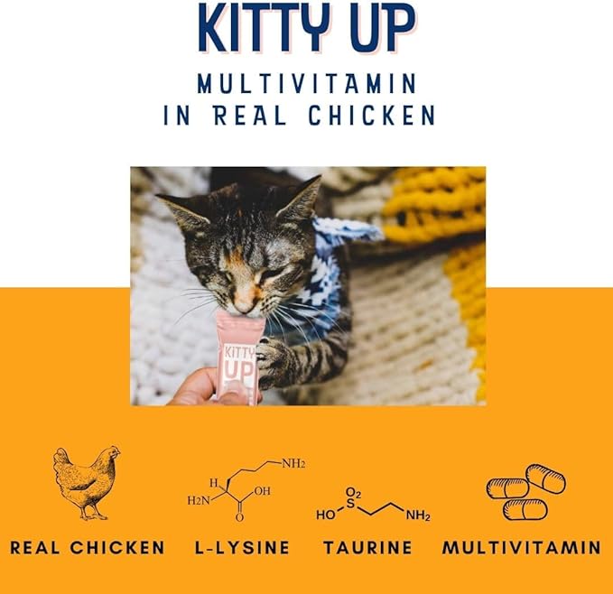Lickable Cat Treat Pouches for Indoor Cats - All Natural Chicken Puree Tube Treats - Kitten and Senior Soft Wet Cat Food - Grain Free, Lysine, Taurine; 12 Tubes .05 oz ea.
