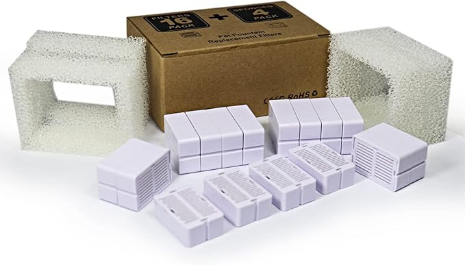 Cat Water Fountain Replacement Filters,16 Pack Cat Fountain Carbon Filters and 4 Pack Foam Filters for Ceramic Pet Drinking Fountain and Stainless Steel Pet Water Fountain (16+4 Pack)