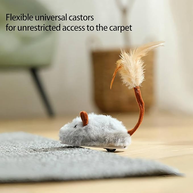Interactive Cat Toy Mouse, Moving Mouse Automatic Cat Toys Electronic Mice, Rechargeable Squeaky Cat Mouse Toys for Kitten Indoor/Outdoor Exercise(Long Velvet)