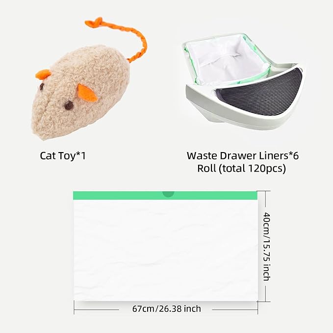 120 Count Waste Drawer Liners Bags Compatible with Litter Box Robot 4 and 3, Thick Self-cleaning Cat Litter Box Liners refill with Drawstring Heavy Duty 10-12 Gallons of Capacity