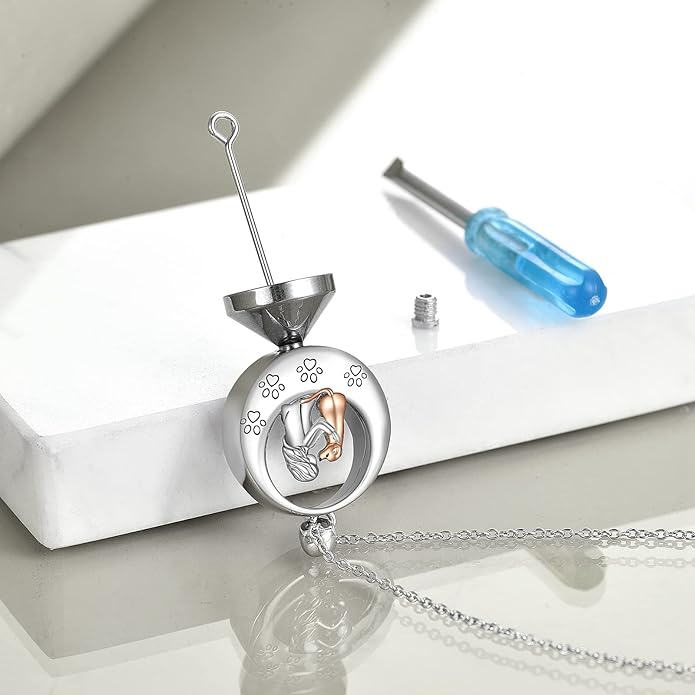 TIGER RIDER Sterling Silver Dog/Cat Urn Necklace for Ashes Dog/Cat Memorial Keepsake Cremation Jewelry Gifts for Women Pet Lovers