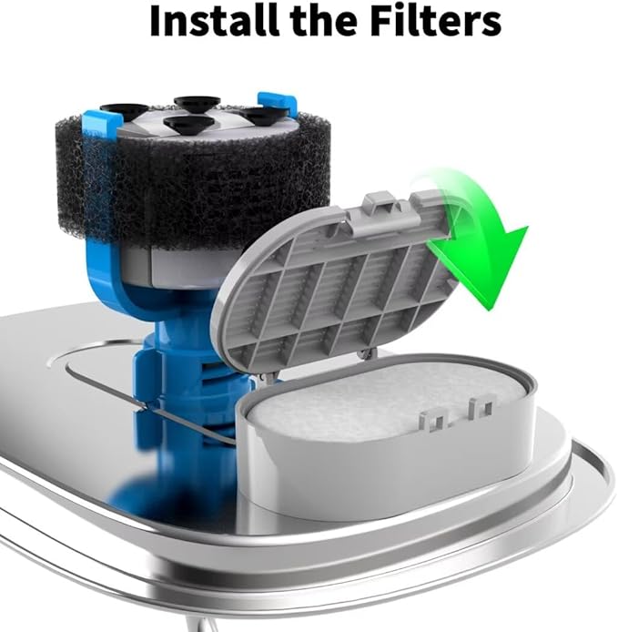 Wonder Creature Cat Water Fountain Filter 8 pc for Stainless Steel Cat Fountain 2L/67oz and 3.2L/108oz, Carbon Filter Plus Sponge Foam Filter Pack (8)