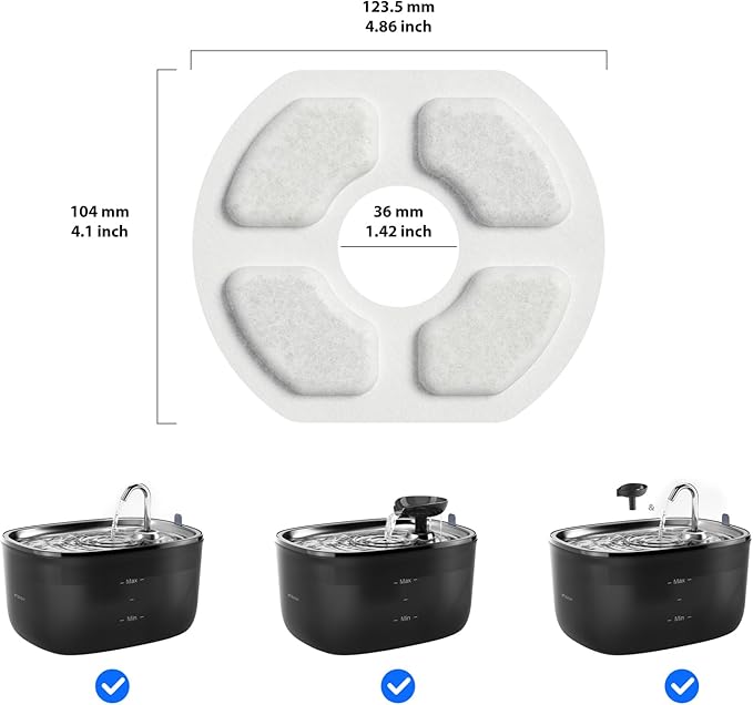 Stouchi Cat Fountain Filters Replacement, 6 Pieces Filters + 6 Pieces Sponge Filters for Pet Fountains, Suitable for WDQ1