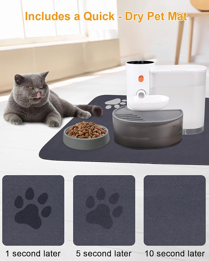 GJEASE Smart Pet Water Fountain No Filter, Wireless Cat Water Fountain Cordless,Battery Operated Filterless Cat Water Fountain