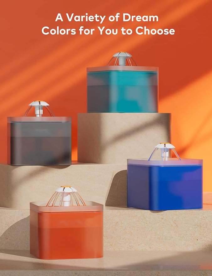 Cat Water Fountain Orange Cute: Waterfall Cat Fountain with Led Light - 67oz/2L Quiet Water for Cats Drinking Fountain - Pet Water Fountain for Cats Inside -AONBOY Filtered Water Supplies for Cats