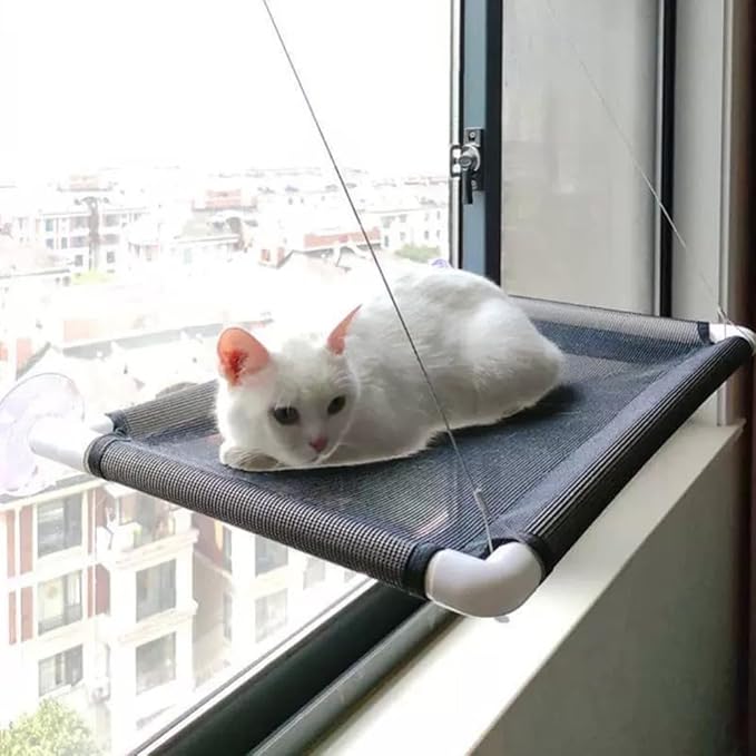 Lcybem Cat Hammocks for Window - Seat Suction Cups Space Saving Cat Bed, Pet Resting Seat Safety Cat Window Perch for Large Cats, Providing All Around 360° Sunbath for Indoor, Weighted up to 33lbs
