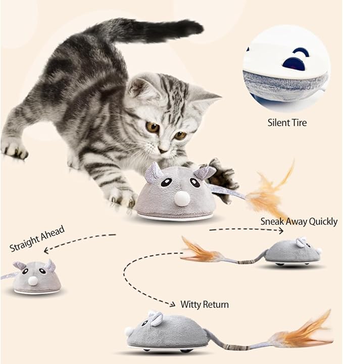 Interactive Cat Toy Mouse, Moving Mouse Automatic Cat Toys Electronic Mice, Rechargeable Squeaky Cat Mouse Toys for Kitten Indoor/Outdoor Exercise(Short Velvet)