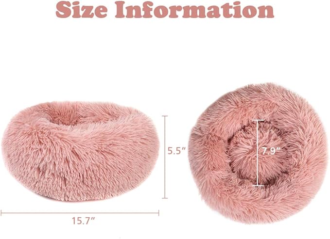 otoez Kitten Puppy Bed Extra Small XS Round Dog Cat Beds Anti Anxiety Plush Pet Calming Donut Bed with Non-Slip Waterproof Bottom, Washable (15.7", Pink)