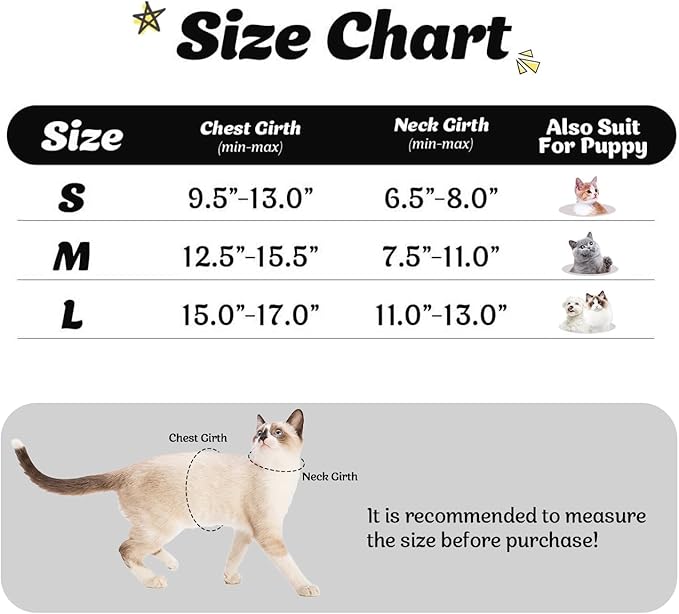 Supet Cat Harness and Leash Set - Soft Mesh Adjustable Cat Vest Harness with Reflective Strap for Walking Cat and Puppy Rabbit