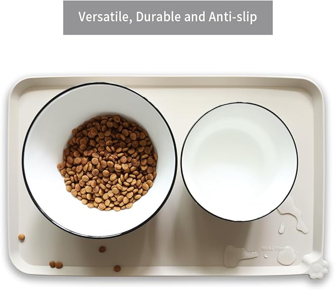 Hoki Found Silicone Pet Food Mats Tray - High-Lips Pet Dog Cat Bowl Mats - Dog Pet Cat Feeding Mat - Waterproof Dog Cat Food Mats -Pet Water Mats for Floors -Cream Brown