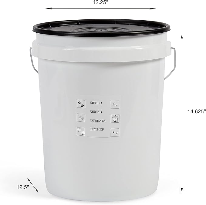 United Solutions Airtight Pet Food Storage Container, 5 Gallon Capacity, Great for Dog Food, Cat Food, Bird Seed, Dry Food Storage, White Container with Black Lid, 2-Pack