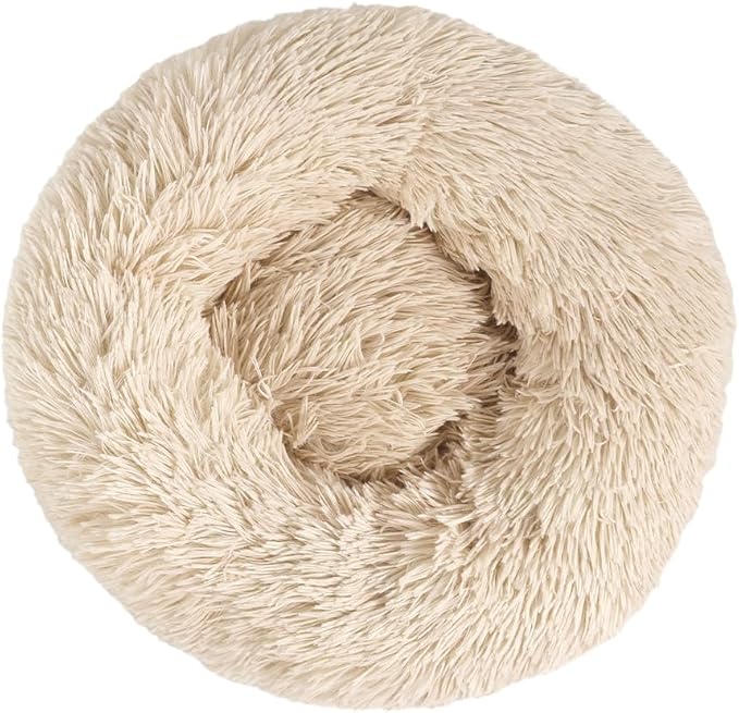 otoez Kitten Puppy Bed Extra Small XS Round Dog Cat Beds Anti Anxiety Plush Pet Calming Donut Bed with Non-Slip Waterproof Bottom, Washable (15.7", Taupe)