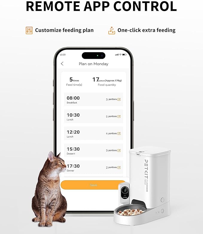 PETKIT Automatic Cat Feeder with Camera,1080P HD Video with Night Vision, Pet Feeder Dry Food Dispenser with 2-Way Audio, Food Shortage Sensor, 2.4G WiFi Smart App Control, Personal Meal Call
