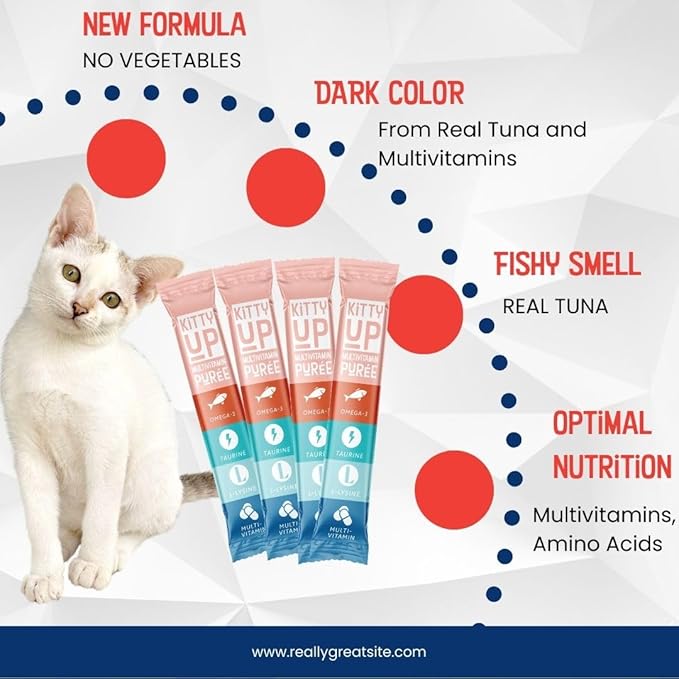 Lickable Cat Treats for Indoor Cats - Multivitamin Puree Treat with Real Tuna, Lysine, Taurine, & Grain Free | 12 Cat Tube Treats