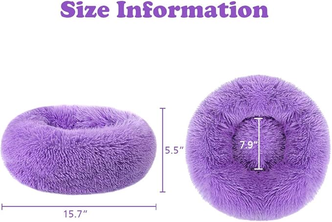 otoez Kitten Puppy Bed Extra Small XS Round Dog Cat Beds Anti Anxiety Plush Pet Calming Donut Bed with Non-Slip Waterproof Bottom, Washable (15.7", Purple)